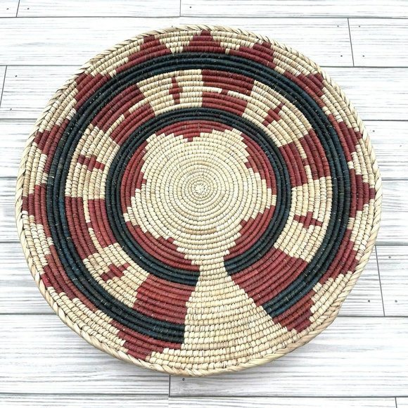 Hand Woven Coil Basket Grass Star Natural Wicker Bowl Boho Wall Hanging 14” / 2 - Picture 1 of 9